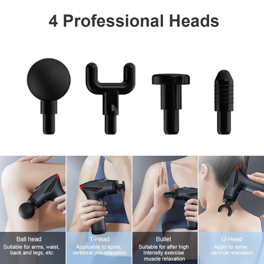 Fascia Massage Gun High Frequency Muscle Massage Gun Professional Body Back Shoulder Neck Waist Massager with Bent Long Handle