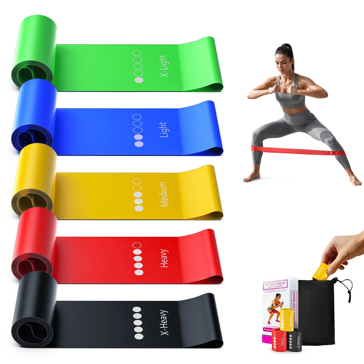 5 Levels TPE Resistance Bands Set – Fitness Exercise Bands for Home Workout, Yoga, Pilates, Physical Therapy, Strength Training