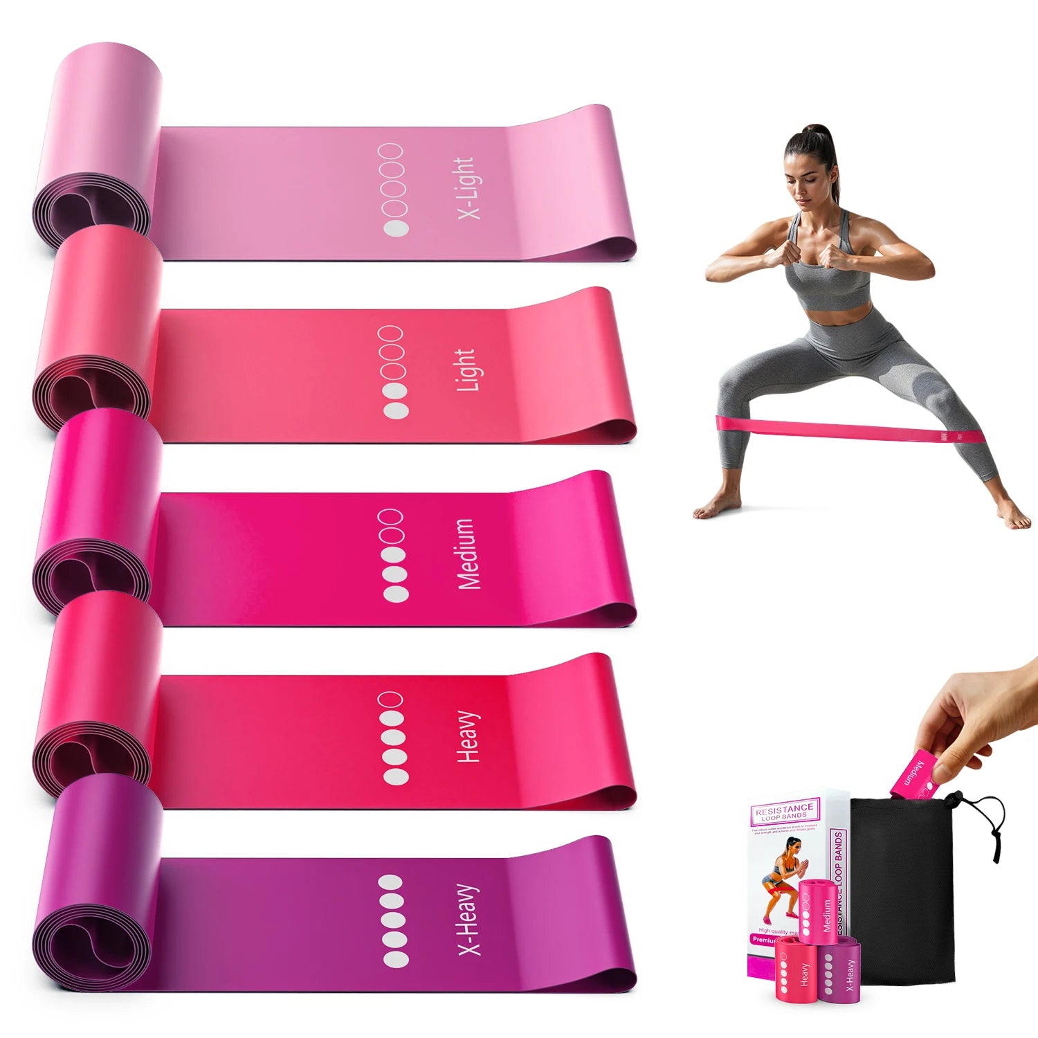 5 Levels TPE Resistance Bands Set – Fitness Exercise Bands for Home Workout, Yoga, Pilates, Physical Therapy, Strength Training