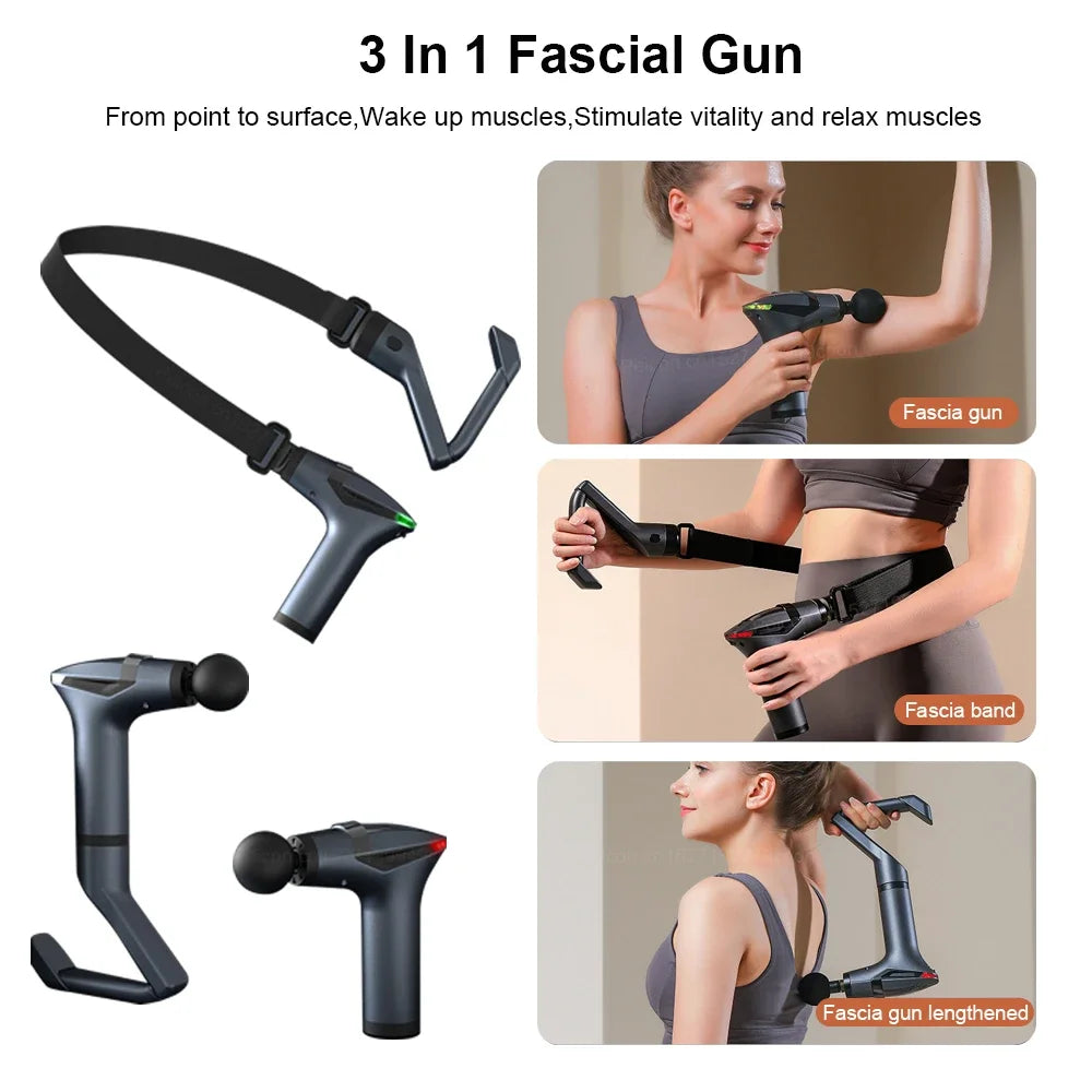 Fascia Massage Gun High Frequency Muscle Massage Gun Professional Body Back Shoulder Neck Waist Massager with Bent Long Handle